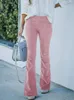Pantalones de mujer Moda Otoño/Invierno Color sólido Cintura alta Slim Fit Micro Flare Pana Elástico Casual Cremallera S-3XL