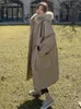 Kadın Kürk Lanmrem 2023 Kış uzun pamuklu ceket kadınlar kapüşonlu kontrast renk çizme cepleri kadın giyim Kore tarzı 23259