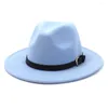 Berets Fall Winter Women Men Elegant Woolen Felt Fedora Hat British Classic Solid Green White Black Pink