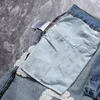 Designer Shorts Jeans Flower Printed Shortpants Slim Mens Light Blue Denim Wreath Wash