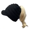女性ウールハット冬の温かいポニーテールビーニーニット帽子ホームファッションアダルトヒップホップサイクリングポニーテールハットピークキャップ
