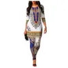 Kvinnors tvåbitar byxor Kvinnor Casual Fashion Dashiki Tribal Suit 2 African Ethnic Printed Outfits 3/4 Sleeve Tops Shirt and Leggings Romper
