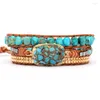 Charme pulseiras zg pulseira para mulheres boêmio vento-corte canto turquesa ornamentos de três camadas enrolamento mão-tecido corda de couro feminino