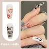 False Nails 24Pcs Press On With Glue Love Heart Letter Long Almond Glossy Nail Extension Full Cover Salon Women Girls Fake Kit