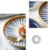 Dinnerware Sets 1pc Household Retro Ceramic Steak Plate Hand-painted Plates Tableware Seasoning Kitchen Utensil For Home (White Blue)