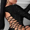 Sexy Glitter Lace-Up Sequins Dress Bodycon Dress plus size women clothing225o