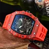 Mens Luxury Sports Watch Designer Brand Watches Skeleton Dial 43mm Quartz Wristwatches Men Fashion Silicone Strap Multi Color