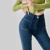 Kvinnors jeans Slim Boot Cut Women Blue Black High midja Long Denim Trousers Vintage Street Flech Frap Pockets Autumn 2023