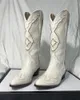 Boots Bonjomarisa White Cowboy Western Knee High Boots Design Chunky Heel Point Toe Slip On Autumn Long Boots Ridding Casual Shoes 231027