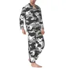 Survêtements pour hommes Camouflage Noir Blanc Gris Pyjama à manches longues avec pantalon en flanelle de coton et manches longues