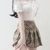 Mode harajuku veckad minikjol kvinnor klär sommaren hög midja elegant a-line casual solid vit mini kjol cosplay enhetlig blus klubbkläder