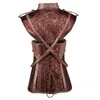 Bustiers korsetter Sladuo Retro Vintage Brown Leather Brocade Halter Steel Boned Underbust Corset midjetränare plus storlek 6xl gotisk