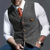 Gilet da uomo Gilet formale da uomo Gilet da completo in poliestere solido Giacca da lavoro senza maniche casual Giacca da cerimonia nuziale blu