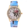 Zegarek zegarki mody damski zegarki dla kobiet drukowane kwiat zegarek luksusowy swobodny kwarc skórzany nadgarstka