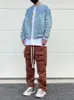 Hip Hop Flower Patchwork denim Casual Loose Jacket Men and Women's Cotton Coats