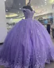 Lavanta Elbiseleri 2023 Quinceanera Dantel Aplike Omuz Korse Arka Süpürme Tren Tül Özel Tatlı 15 16 Prenses Pageant Balo Gown Vestidos
