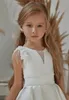 Girl Dresses White Satin Flower Dress Wedding Beaded Fringe Sleeveless Pleated Simple Children's First Holy Communion Birthday