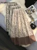 Юбки 2023, осень-зима, полосатая плиссированная трикотажная юбка, женская корейская модная принты, трапециевидной формы, миди, длинный зонт, вечерние, черный, серый