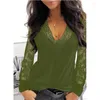 Dames T-shirts Casual V-hals Kanten T-shirt met lange mouwen Voor dames Lente Winterkleding Sexy Effen Kleur Zwart T-shirt Kantoor Dame Top