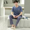 Mannen Nachtkleding Thuis Kleding Zomer Gestreepte Katoenen Lounge Set Homewear Mannelijke Pyjama Broekpak Big Size Pijama Hombre