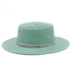 Berets Strohhut Frauen Männer Fedora Hüte Splitter Kette Gürtel Vintage Trilby Caps Sommer Jazz Dame Flache Top Sonnenhut kappe