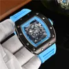 Best Selling Men Sports Watches Mens Watch 43mm Quartz Skeleton Movement Black Case Multicolor Silicone Strap Wristwatches