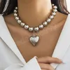 Punk Big Love Heart Pendant Choker Necklace for Women Vintage Chunky Heavy Beads Chain Grunge Jewelry Men