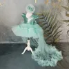 Girl Dresses Glitter Sequin Flower Bow Cap Sleeve Tulle Birthday Party Wedding Gowns Ruffles Performance Dress Detachable Train