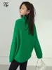 Dames truien FSLE coltrui met lange mouwen gebreide trui top winter dikke oversized groene trui vintage vrouwelijke paarse trui