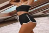 Vrouwelijke atletische korte sets patchwork yogapak stringvest korte crop top hardloopshorts mouwloze workout sportyogaset6468314