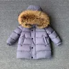 Manteau en duvet d'hiver 2023 pour enfants, veste longue en canard blanc, pour garçons et filles, col en vraie fourrure, Ski de 2 à 12 ans