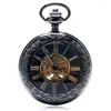 Montres de poche Vintage squelette mécanique main vent montre Steampunk hommes femmes noir Fob cadeau