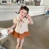 Abiti da ragazza per bambine estate 2023 colletto rovesciato con volant in colore a contrasto stile coreano abbigliamento per bambini abito da principessa per studenti
