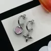 Asymétrique émail rose coeur et fleur pendentif Couple boucle d'oreille femmes boucles d'oreilles or argent couleurs créateur de mode bijoux en gros au détail HLVE10 - 07