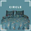 Yatak takımları dört parçalı pamuklu saten mavi bitki çiçek baskısı ve boyama çift taraflı renk eşleşen ev tekstil yorgan kapağı 1.8m