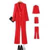 Kadınlar İki Parçalı Pantolon Kırmızı Takım Yüksek Derece Kızarmış Street Business Wear Mizaç Stili Formal Batı Moda