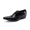 Chaussures habillées Classique Noir Business Formel Métal Bout Pointu Échelle Mâle Véritable Cuir Oxfords Homme Prom Brogue Taille 35-47