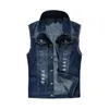 Men's Vests Men Denim Jackets Waistcoats Light Blue Ripped Coats Fashion Male Cotton Slim Black Jeans 6XL