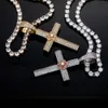 Top qualité plein cubique Zircon Rose fleur Crufifix croix pendentif collier pour hommes et femmes Hip Hop personnalisé Bijoux accessoires Bling Cz pierre Bijoux colliers