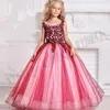 Robes de fille pastèque boule rouge enfant en bas âge anniversaire robe à fleurs Appliques Corset fête de mariage défilé de mode première Communion