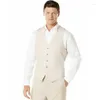 Costumes pour hommes Été Ivoire Lin Hommes Pour Mariage Marié Tuxedo 2 Pièces (Gilet Pantalon) Taille Pantalon Pantalon Terno Masculino Costume Homme