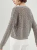女性のセーター女性スパンコール織り下げセーターvネックゆるい長袖のプルオーバーレディースリネン気質ニットウェア231027