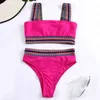 Kadın Mayo Yüksek Bel Bikini 2023 Kadın Stripe Baskı Mayo Kadınlar Banyo Takım Yastıklı Push Yukarı Düzenli Set