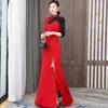 Casual jurken Cheongsam lang retro temperament gastheerjurk vrouwelijk high-end podium catwalk winter aangepast