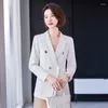 Kadın Suits Kadın Moda Gevşek Çift Kelime Çift Kesilmiş Küçük Blazer Ceket Vintage Uzun Kollu Cepler Kadın Dış Giyim Şık Oveisize S-5XL FEMME