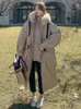 Kadın Kürk Lanmrem 2023 Kış uzun pamuklu ceket kadınlar kapüşonlu kontrast renk çizme cepleri kadın giyim Kore tarzı 23259