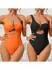 Mulheres Swimwear 2023 Mulher Sólida Sexy V Neck Metal Decoração Ajustável Straps One-Peça Swimsuit Verão Mulheres