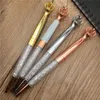 wholesale NEW Diamond Crown Ballpoint Pens Classical Color Rosegold Silver Gold Metal Pen with Bling Little Crystal Student Writing Gift