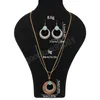 Collana/orecchini con ciondolo in lega di legno vintage Set Set di gioielli per feste bohémien per donne Catena di maglioni Bijoux Femme