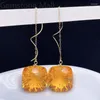 Dangle Earrings Design Style 18K Gold Citrine For Wedding 15mm VVS Grade Natural